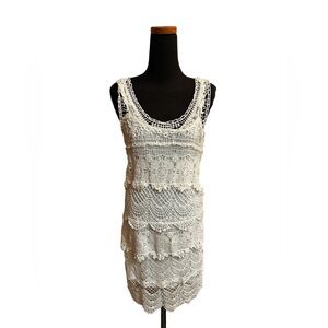 VENUS Crochet White Tank Style Tiered Lined Dress Wedding Beach Summer SZ XS EUC